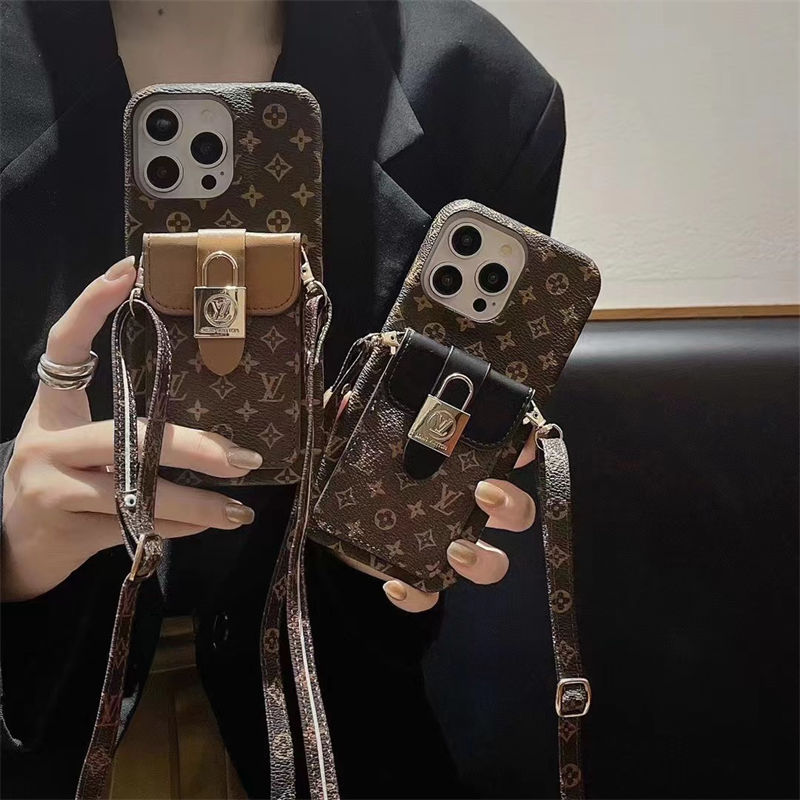 Lv ルイヴィトンiphone14 16 pro 15 plusケースブランドカード入れiphone15 plus14 16 pro maxケース ストラップ付き  革製 カード収納